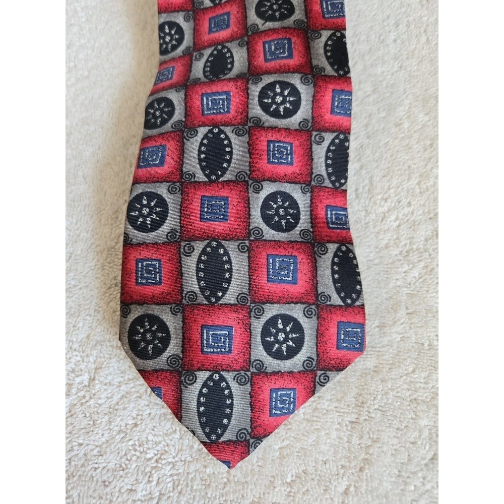 BOSTON HARBOR Silk Necktie‎ Men's Sz 4 x 56" Rose Black Gray Blue Foulard Tie
